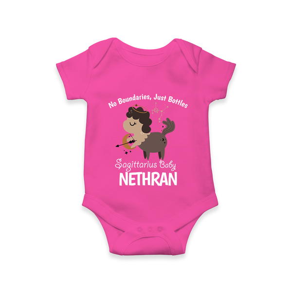 No Boundaries, Just Bottles Sagittarius Romper / Onesie | Custom Sagittarius Romper / Onesie for Your Free-Spirited Baby - HOT PINK - New Born (Chest 14")