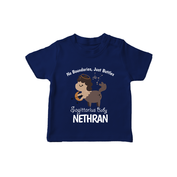 No Boundaries, Just Bottles Sagittarius T-Shirt | Custom Sagittarius T-Shirt for Your Free-Spirited Baby - NAVY BLUE - 0-5 Months Old (Chest 17")