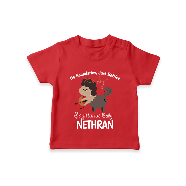 No Boundaries, Just Bottles Sagittarius T-Shirt | Custom Sagittarius T-Shirt for Your Free-Spirited Baby - RED - 0-5 Months Old (Chest 17")
