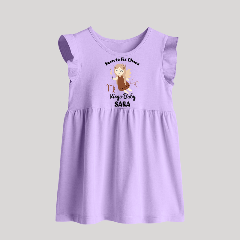 Born To Fix Chaos Virgo Baby Frock | Personalized Virgo Baby Frock for Your Little Perfectionist - LILAC - 0 - 3 Months Old (Chest 17")