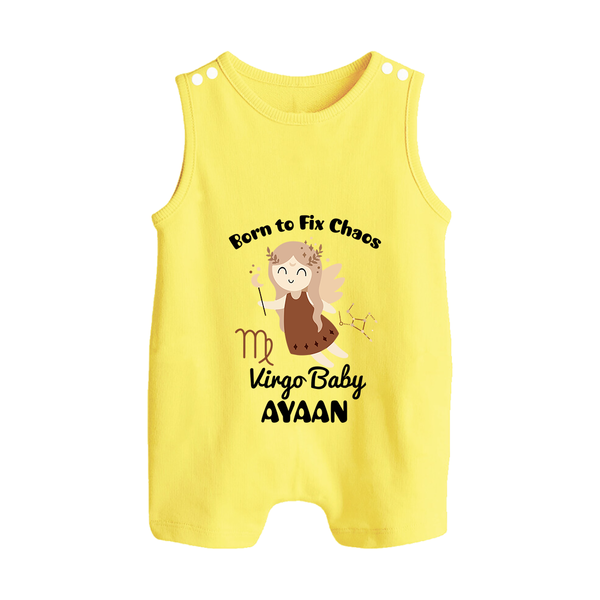 Born To Fix Chaos Virgo Baby Romper Suit / Sleeveless Romper | Personalized Virgo Romper Suit / Sleeveless Romper for Your Little Perfectionist - PASTEL YELLOW - 0 - 5 Months Old (Chest 18")