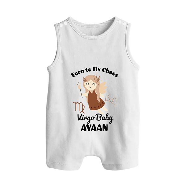 Born To Fix Chaos Virgo Baby Romper Suit / Sleeveless Romper | Personalized Virgo Romper Suit / Sleeveless Romper for Your Little Perfectionist - WHITE - 0 - 5 Months Old (Chest 18")