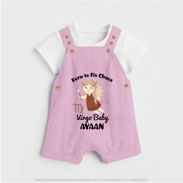 Born To Fix Chaos Virgo Baby Dungaree Set | Personalized Virgo Dungaree Set for Your Little Perfectionist - BABY PINK - 0 - 5 Months Old (Chest 18")