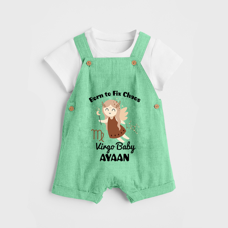 Born To Fix Chaos Virgo Baby Dungaree Set | Personalized Virgo Dungaree Set for Your Little Perfectionist - GREEN - 0 - 5 Months Old (Chest 18")