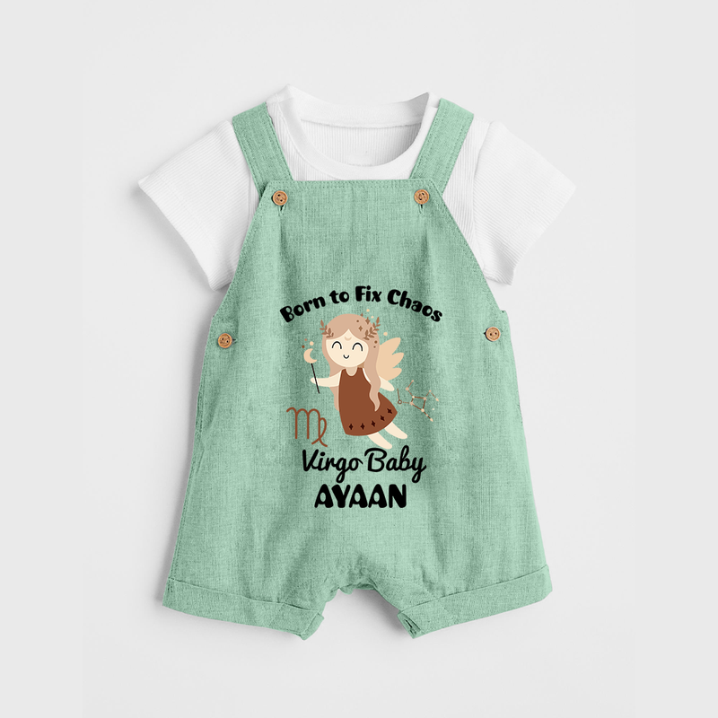 Born To Fix Chaos Virgo Baby Dungaree Set | Personalized Virgo Dungaree Set for Your Little Perfectionist - MINT GREEN - 0 - 5 Months Old (Chest 18")