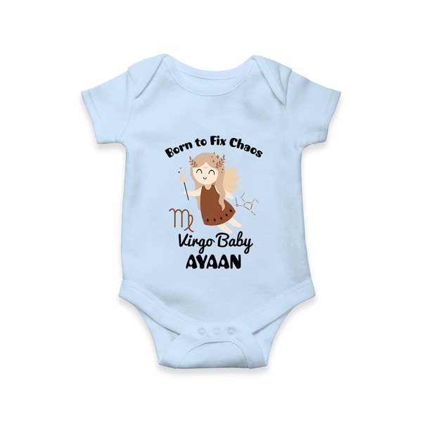 Born To Fix Chaos Virgo Baby Romper / Onesie | Personalized Virgo Romper / Onesie for Your Little Perfectionist - BABY BLUE - New Born (Chest 14")