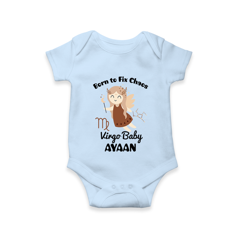 Born To Fix Chaos Virgo Baby Romper / Onesie | Personalized Virgo Romper / Onesie for Your Little Perfectionist - BABY BLUE - New Born (Chest 14")