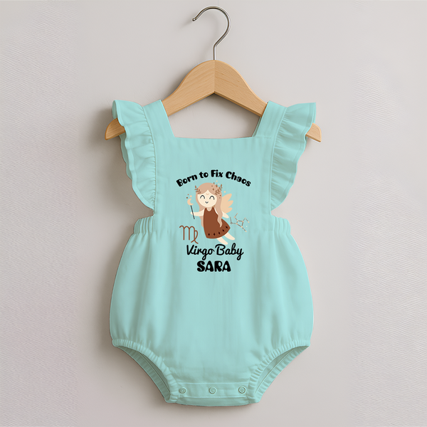 Born To Fix Chaos Virgo Baby Romper Frock | Personalized Virgo Romper Frock for Your Little Perfectionist - MINT GREEN - 0 - 3 Months Old (Chest 19")