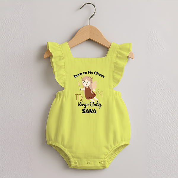 Born To Fix Chaos Virgo Baby Romper Frock | Personalized Virgo Romper Frock for Your Little Perfectionist - PASTEL YELLOW - 0 - 3 Months Old (Chest 19")