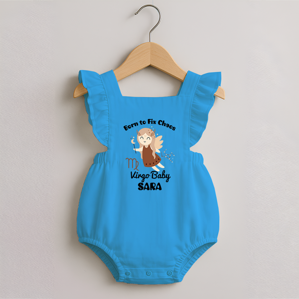 Born To Fix Chaos Virgo Baby Romper Frock | Personalized Virgo Romper Frock for Your Little Perfectionist - SKY BLUE - 0 - 3 Months Old (Chest 19")