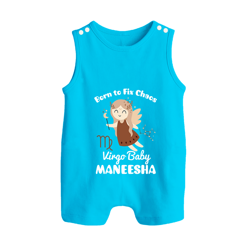 Born To Fix Chaos Virgo Baby Romper Suit / Sleeveless Romper | Personalized Virgo Romper Suit / Sleeveless Romper for Your Little Perfectionist - SKY BLUE - 0 - 5 Months Old (Chest 18")