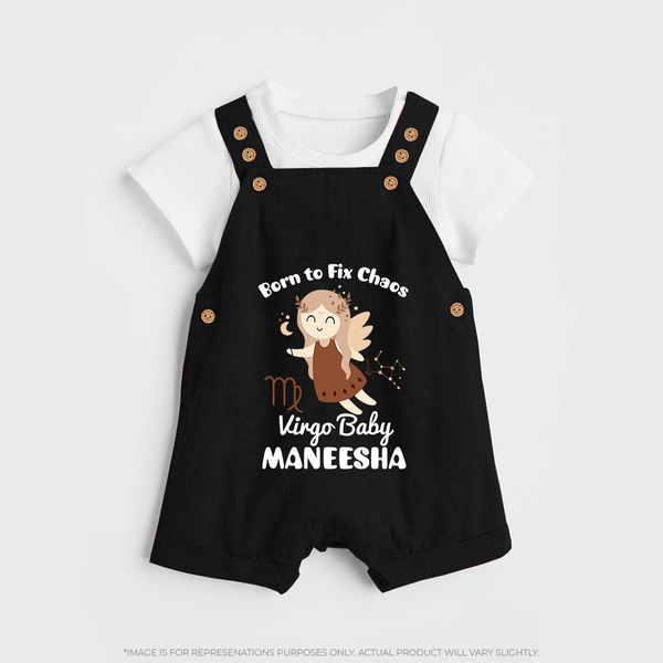 Born To Fix Chaos Virgo Baby Dungaree Set | Personalized Virgo Dungaree Set for Your Little Perfectionist - BLACK - 0 - 5 Months Old (Chest 18")