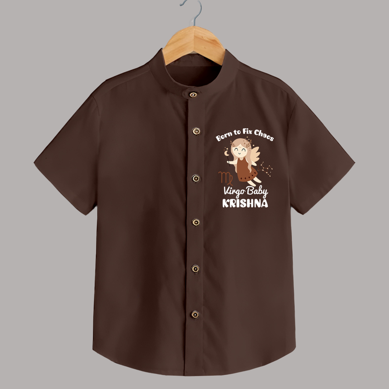Born To Fix Chaos Virgo Baby Shirt | Personalized Virgo Shirt for Your Little Perfectionist - CHOCOLATE BROWN - 0 - 6 Months Old (Chest 23")