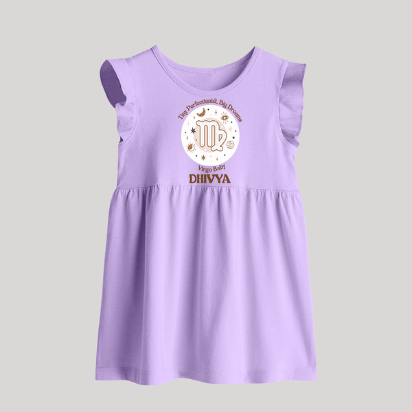 Tiny Perfectionist, Big Dreams Virgo Baby Frock | Personalized Virgo Baby Frock for Your Little Dreamer - LILAC - 0 - 3 Months Old (Chest 17")