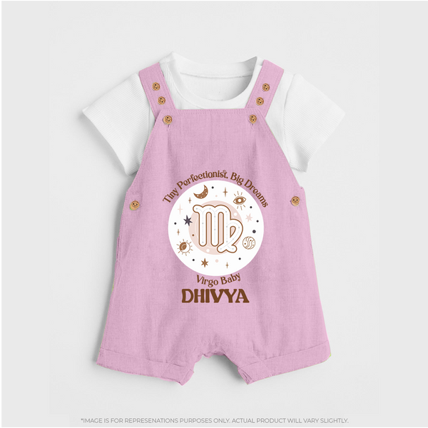 Tiny Perfectionist, Big Dreams Virgo Baby Dungaree Set | Personalized Virgo Dungaree Set for Your Little Dreamer - BABY PINK - 0 - 5 Months Old (Chest 18")