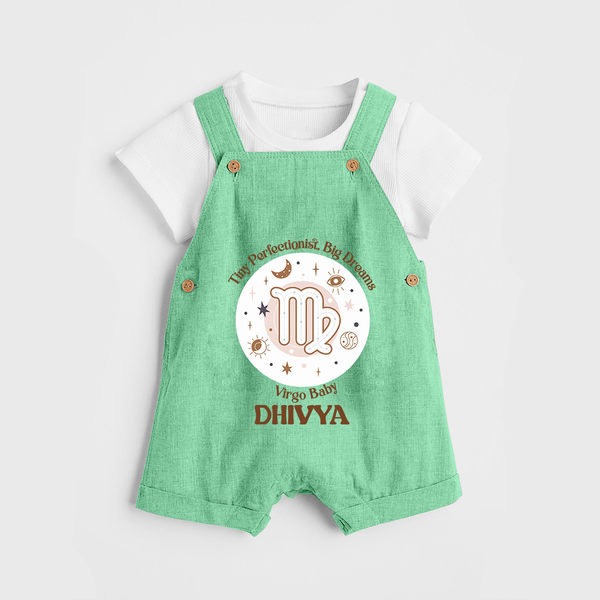 Tiny Perfectionist, Big Dreams Virgo Baby Dungaree Set | Personalized Virgo Dungaree Set for Your Little Dreamer - GREEN - 0 - 5 Months Old (Chest 18")