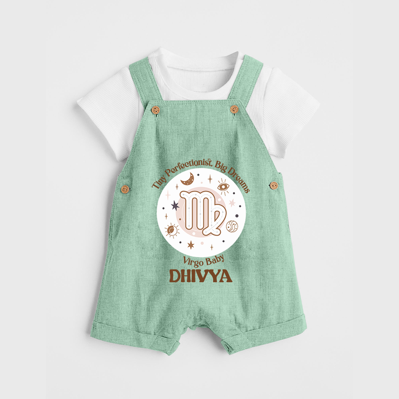 Tiny Perfectionist, Big Dreams Virgo Baby Dungaree Set | Personalized Virgo Dungaree Set for Your Little Dreamer - MINT GREEN - 0 - 5 Months Old (Chest 18")