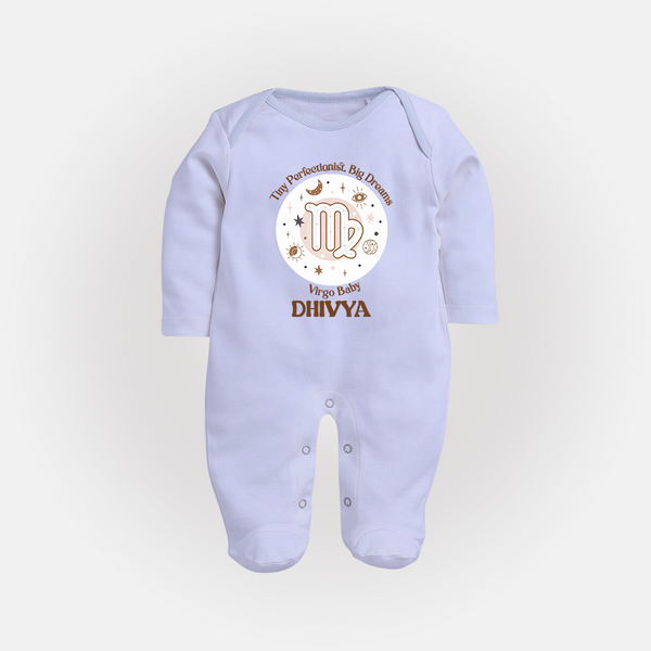 Tiny Perfectionist, Big Dreams Virgo Baby Sleepsuit / Full Sleeve Bodysuit | Personalized Virgo Sleepsuit / Full Sleeve Bodysuit for Your Little Dreamer - BABY BLUE - New Born (Chest 7.5")