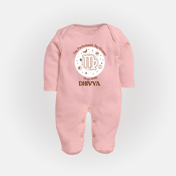 Tiny Perfectionist, Big Dreams Virgo Baby Sleepsuit / Full Sleeve Bodysuit | Personalized Virgo Sleepsuit / Full Sleeve Bodysuit for Your Little Dreamer - BABY PINK - New Born (Chest 7.5")