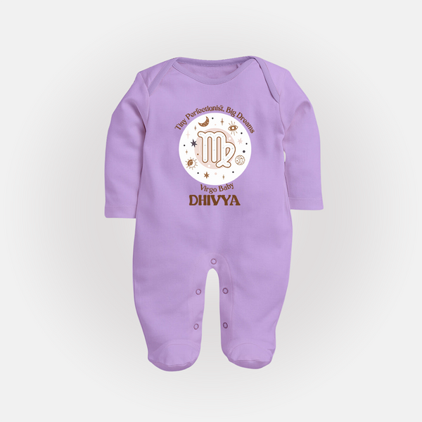 Tiny Perfectionist, Big Dreams Virgo Baby Sleepsuit / Full Sleeve Bodysuit | Personalized Virgo Sleepsuit / Full Sleeve Bodysuit for Your Little Dreamer - LILAC - New Born (Chest 7.5")