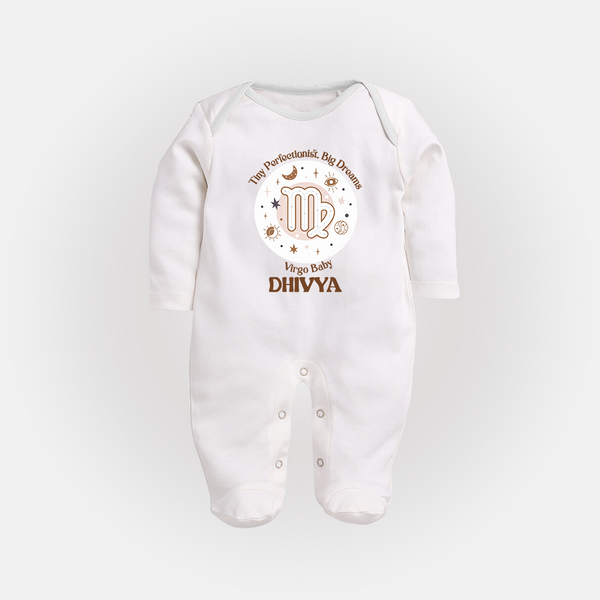Tiny Perfectionist, Big Dreams Virgo Baby Sleepsuit / Full Sleeve Bodysuit | Personalized Virgo Sleepsuit / Full Sleeve Bodysuit for Your Little Dreamer - WHITE - New Born (Chest 7.5")