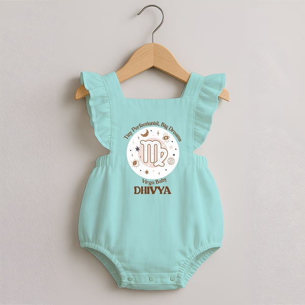 Tiny Perfectionist, Big Dreams Virgo Baby Romper Frock | Personalized Virgo Romper Frock for Your Little Dreamer - MINT GREEN - 0 - 3 Months Old (Chest 19")