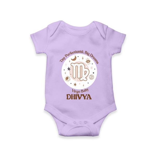Tiny Perfectionist, Big Dreams Virgo Baby Romper / Onesie | Personalized Virgo Romper / Onesie for Your Little Dreamer - LILAC - New Born (Chest 14")