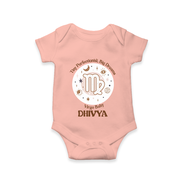 Tiny Perfectionist, Big Dreams Virgo Baby Romper / Onesie | Personalized Virgo Romper / Onesie for Your Little Dreamer - PEACH - New Born (Chest 14")