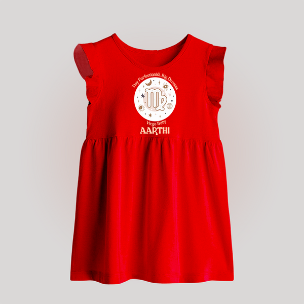 Tiny Perfectionist, Big Dreams Virgo Baby Frock | Personalized Virgo Baby Frock for Your Little Dreamer - RED - 0 - 3 Months Old (Chest 17")