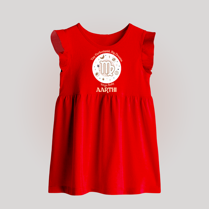 Tiny Perfectionist, Big Dreams Virgo Baby Frock | Personalized Virgo Baby Frock for Your Little Dreamer - RED - 0 - 3 Months Old (Chest 17")