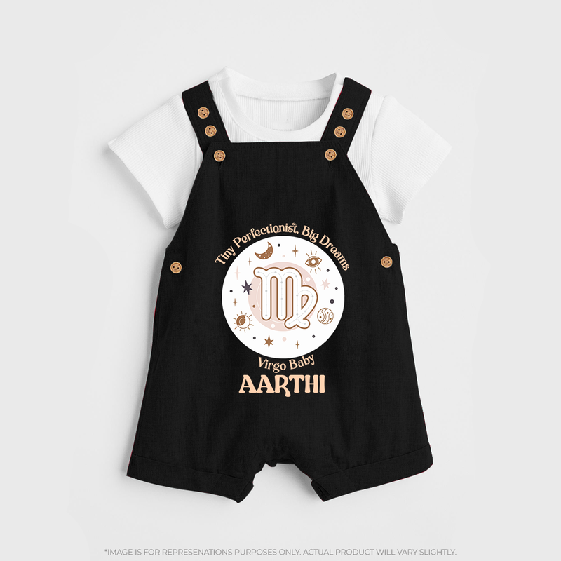 Tiny Perfectionist, Big Dreams Virgo Baby Dungaree Set | Personalized Virgo Dungaree Set for Your Little Dreamer - BLACK - 0 - 5 Months Old (Chest 18")