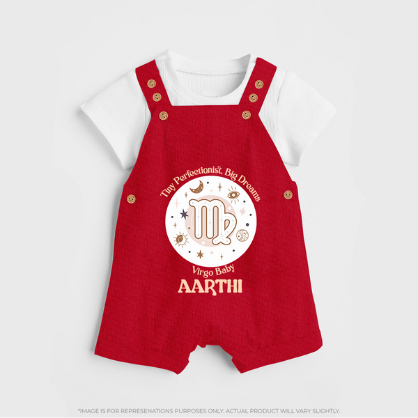 Tiny Perfectionist, Big Dreams Virgo Baby Dungaree Set | Personalized Virgo Dungaree Set for Your Little Dreamer - RED - 0 - 5 Months Old (Chest 18")