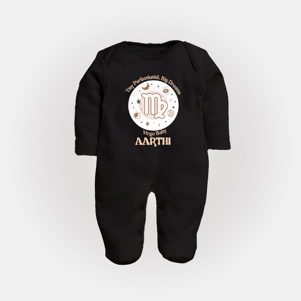 Tiny Perfectionist, Big Dreams Virgo Baby Sleepsuit / Full Sleeve Bodysuit | Personalized Virgo Sleepsuit / Full Sleeve Bodysuit for Your Little Dreamer - BLACK - New Born (Chest 7.5")
