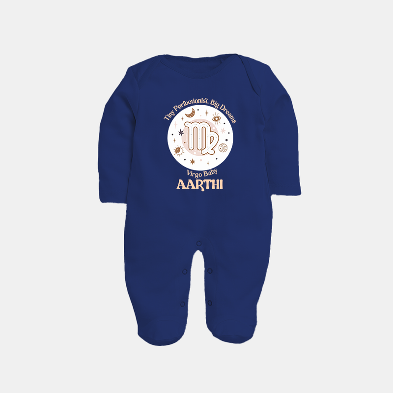 Tiny Perfectionist, Big Dreams Virgo Baby Sleepsuit / Full Sleeve Bodysuit | Personalized Virgo Sleepsuit / Full Sleeve Bodysuit for Your Little Dreamer - NAVY BLUE - New Born (Chest 7.5")