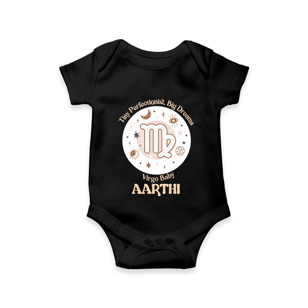 Tiny Perfectionist, Big Dreams Virgo Baby Romper / Onesie | Personalized Virgo Romper / Onesie for Your Little Dreamer - BLACK - New Born (Chest 14")