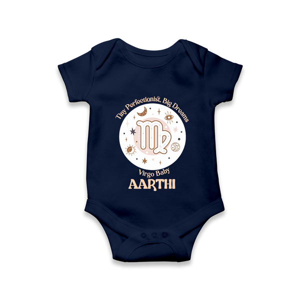 Tiny Perfectionist, Big Dreams Virgo Baby Romper / Onesie | Personalized Virgo Romper / Onesie for Your Little Dreamer - NAVY BLUE - New Born (Chest 14")