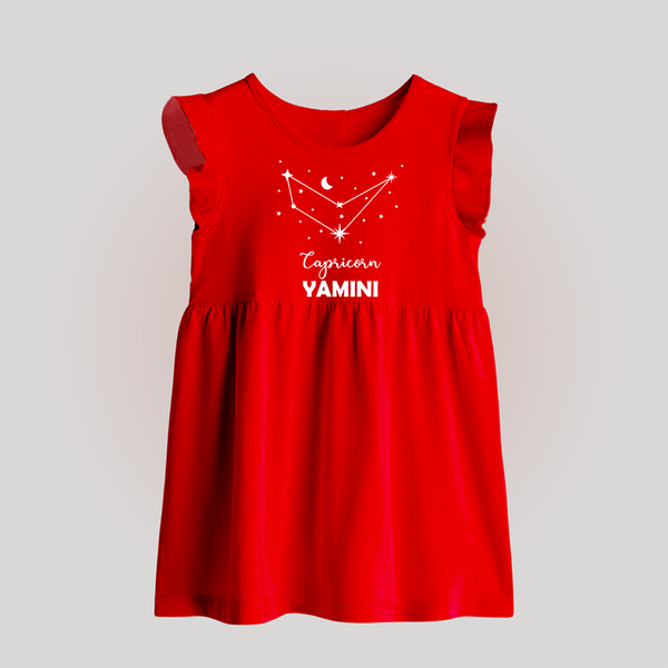 Capricorn sign Constellation Baby Frock - RED - 0 - 3 Months Old (Chest 17")