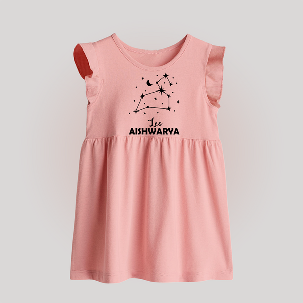 Leo Zodiac Constellation Baby Frock - BABY PINK - 0 - 3 Months Old (Chest 17")
