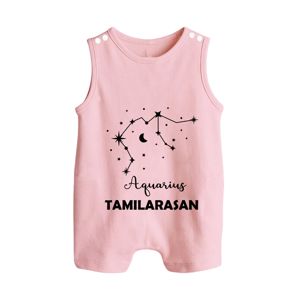 Aquarius Zodiac Constellation  Button Romper - BABY PINK - New Born (Chest 18")