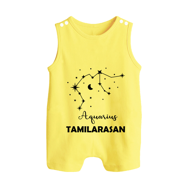 Aquarius Zodiac Constellation  Button Romper - PASTEL YELLOW - New Born (Chest 18")