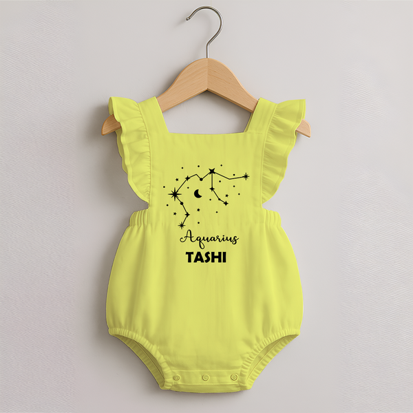 Aquarius Zodiac Constellation  Romper Frock - PASTEL YELLOW - 0 - 3 Months Old (Chest 19")