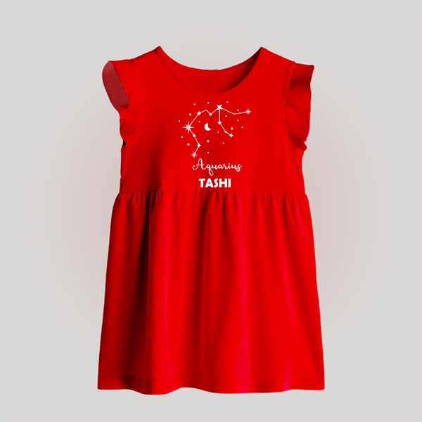 Aquarius Zodiac Constellation  Baby Frock - RED - 0 - 3 Months Old (Chest 17")