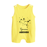 Gemini Zodiac Constellation  Button Romper - PASTEL YELLOW - New Born (Chest 18")