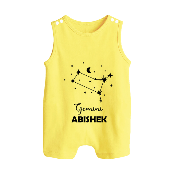 Gemini Zodiac Constellation  Button Romper - PASTEL YELLOW - New Born (Chest 18")