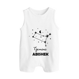 Gemini Zodiac Constellation  Button Romper - WHITE - New Born (Chest 18")
