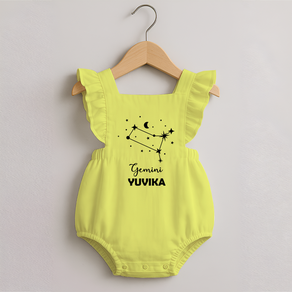 Gemini Zodiac Constellation  Romper Frock - PASTEL YELLOW - 0 - 3 Months Old (Chest 19")