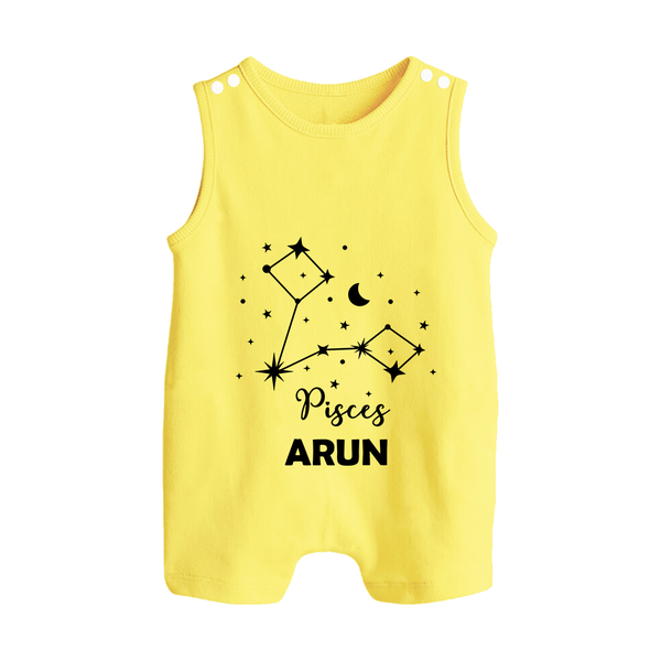 Pisces Star Sign Constellation  Button Romper - PASTEL YELLOW - New Born (Chest 18")