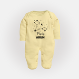 Pisces Star Sign Constellation Fullbody Suit - PASTEL YELLOW - New Born (Chest 7.5")