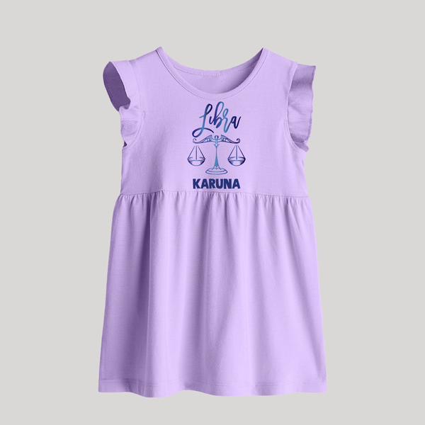 Libra Zodiac Balance Symbol Printed Baby Frock - LILAC - 0 - 3 Months Old (Chest 17")
