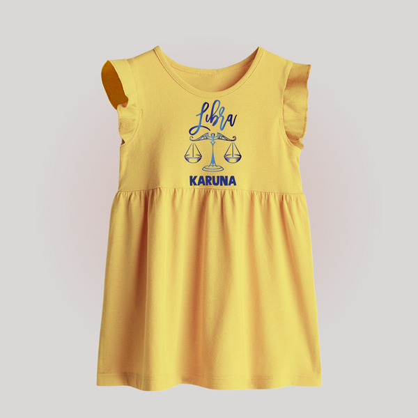 Libra Zodiac Balance Symbol Printed Baby Frock - PASTEL YELLOW - 0 - 3 Months Old (Chest 17")